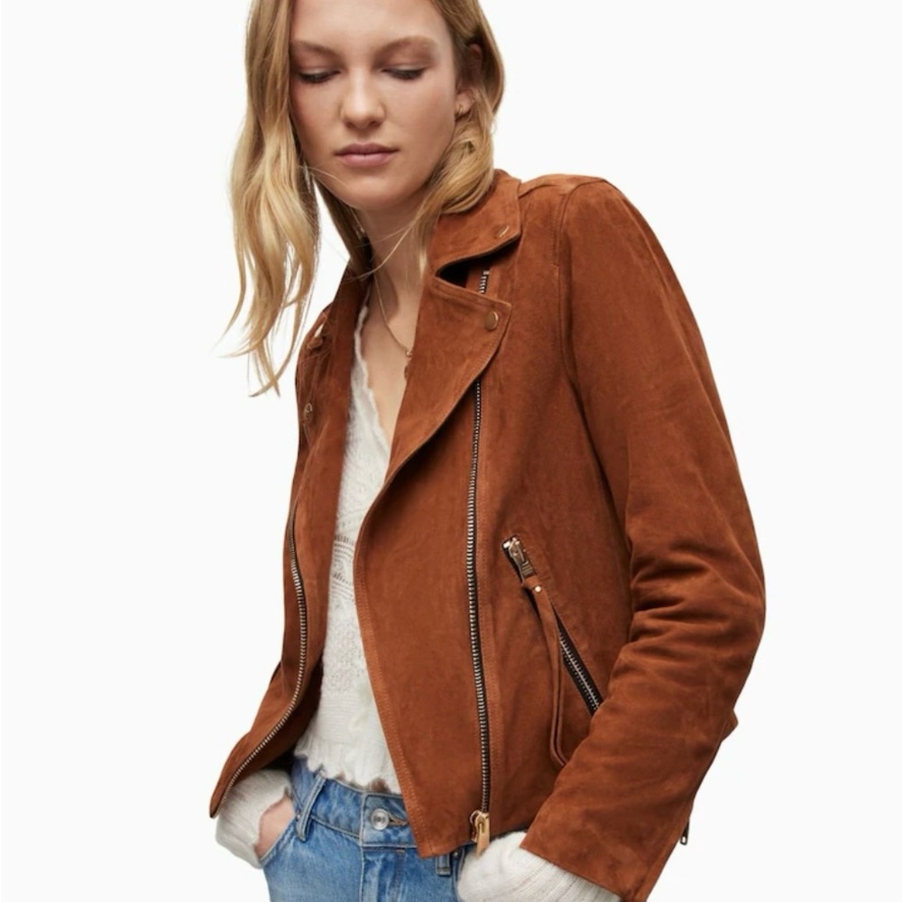 Anthropologie Ettitwa Suede Brown Terracota Zip Up Motto Jacket